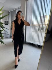 My 3698 Düğüm Detaylı Siyah Kalem Elbise