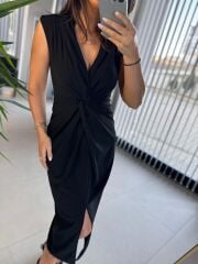 My 3698 Düğüm Detaylı Siyah Kalem Elbise