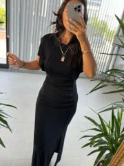 Sg Black Waist Detailed Combed Cotton Dress