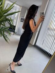 My 3698 Düğüm Detaylı Siyah Kalem Elbise
