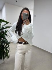 Dv 60992 Ekru Kol Püskül Detaylı Triko Ceket Hırka