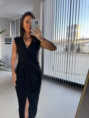 My 3698 Düğüm Detaylı Siyah Kalem Elbise