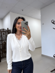 Po 2665 Dantel Yaka İkili Görünümlü Beyaz Triko