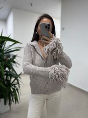 Dv 60992 Vizon Kol Püskül Detaylı Triko Ceket Hırka