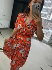 Mc 5738 Bağlamalı Anvelop Narçiçeği Şifon Elbise