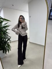 Dv 60992 Vizon Kol Püskül Detaylı Triko Ceket Hırka