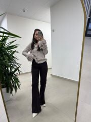 Dv 60992 Vizon Kol Püskül Detaylı Triko Ceket Hırka