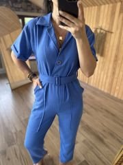 N. Work blue linen overalls
