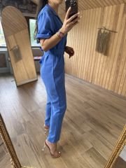 N. Work blue linen overalls