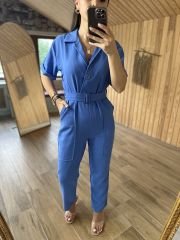 N. Work mavi keten tulum