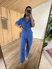 N. Work mavi keten tulum