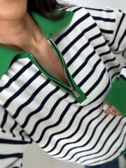 Po 2757 Premium Fermuarlı Yeşil Polo Yaka Triko