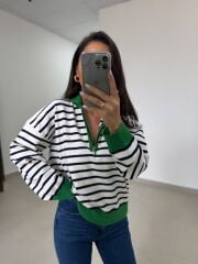 Po 2757 Premium Fermuarlı Yeşil Polo Yaka Triko