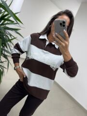 Dr 8658 Zr Model Kahve Poplin Yaka Sweat