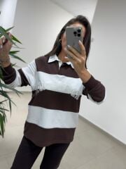 Dr 8658 Zr Model Kahve Poplin Yaka Sweat