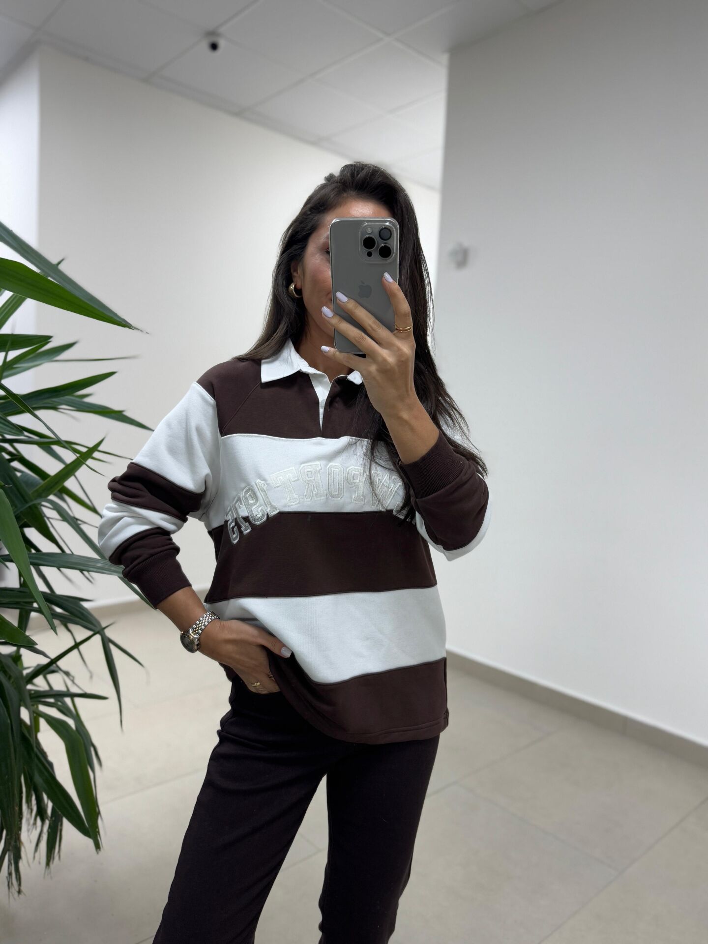 Dr 8658 Zr Model Kahve Poplin Yaka Sweat