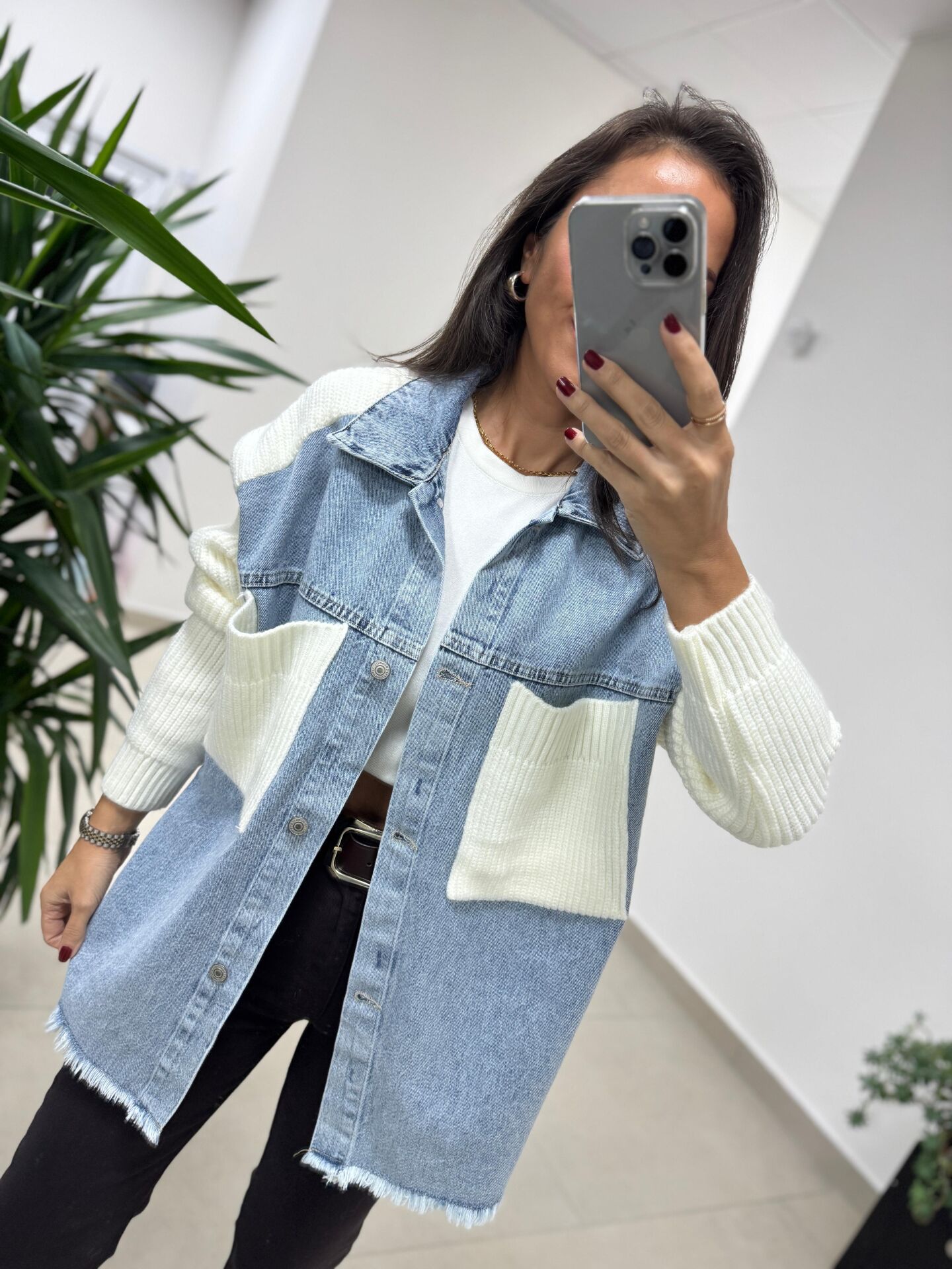 Spt 3431 Denim Detaylı Triko Ceket