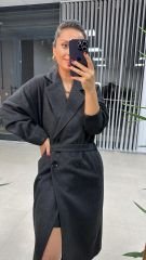 Kaşe Kırçıllı Siyah Kaban