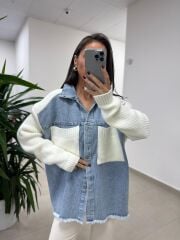 Spt 3431 Denim Detaylı Triko Ceket