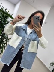 Spt 3431 Denim Detaylı Triko Ceket