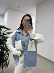 Spt 3431 Denim Detaylı Triko Ceket