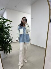 Spt 3431 Denim Detaylı Triko Ceket