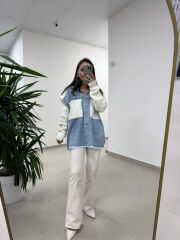 Spt 3431 Denim Detaylı Triko Ceket