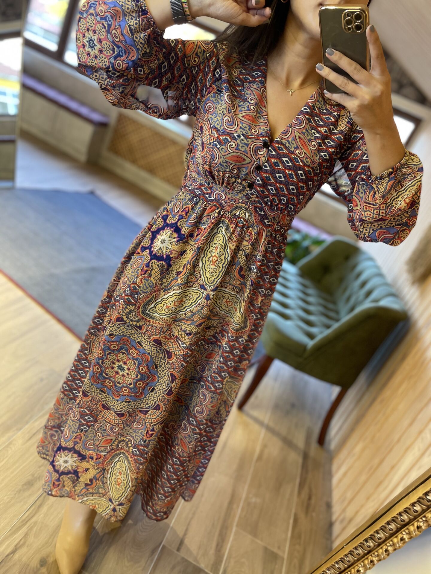Zr paisley pattern burgundy chiffon dress
