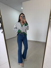 Po 2851 Kemerli Kesik Paça Denim Pantolon