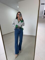 Po 2851 Kemerli Kesik Paça Denim Pantolon