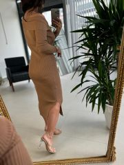 My Camel Omuz Tokalı Triko Kalem Elbise