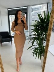 My Camel Omuz Tokalı Triko Kalem Elbise