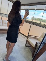 Wo Polo Collar Black Checkered Tweed Dress