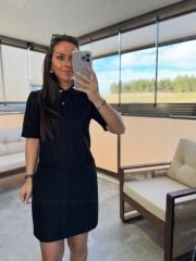 Wo Polo Yaka Siyah Kareli Tüvit Elbise