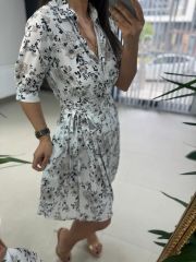 Mc 5738 Tie-Up Wrap White Floral Chiffon Dress