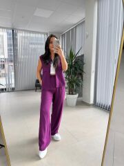 Cr 5598 Gömlek Yaka Mor Takım