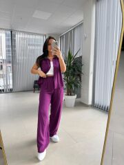 Cr 5598 Gömlek Yaka Mor Takım