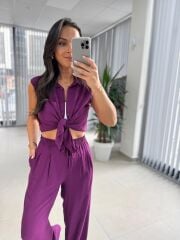 Cr 5598 Gömlek Yaka Mor Takım