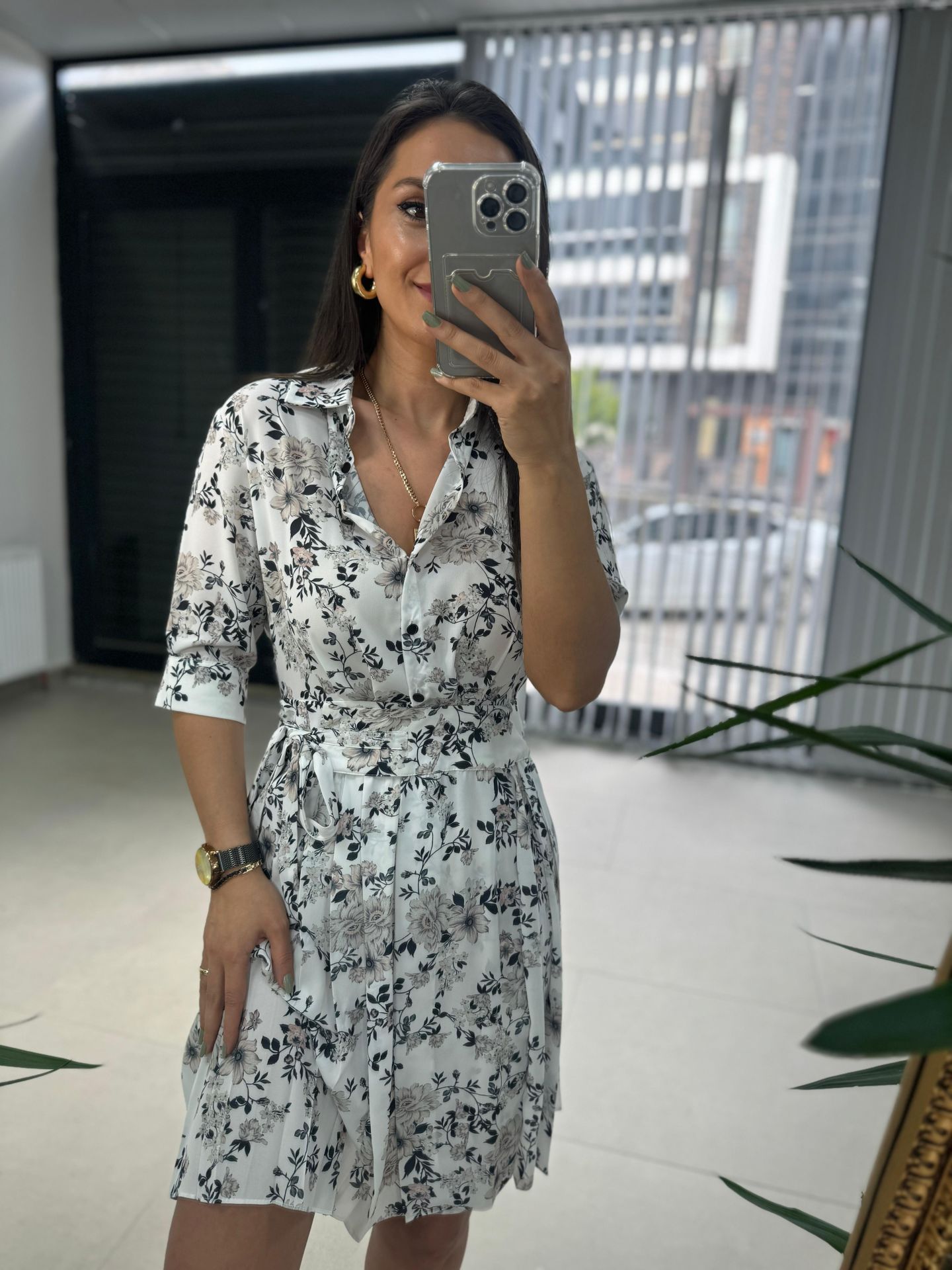 Mc 5738 Tie-Up Wrap White Floral Chiffon Dress