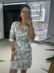 Mc 5738 Tie-Up Wrap White Floral Chiffon Dress