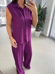 Cr 5598 Gömlek Yaka Mor Takım