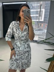 Mc 5738 Tie-Up Wrap White Floral Chiffon Dress