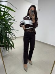 Spt 1055 Boyfitt Boru Paça Kahve Pantolon