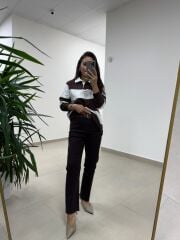 Spt 1055 Boyfitt Boru Paça Kahve Pantolon