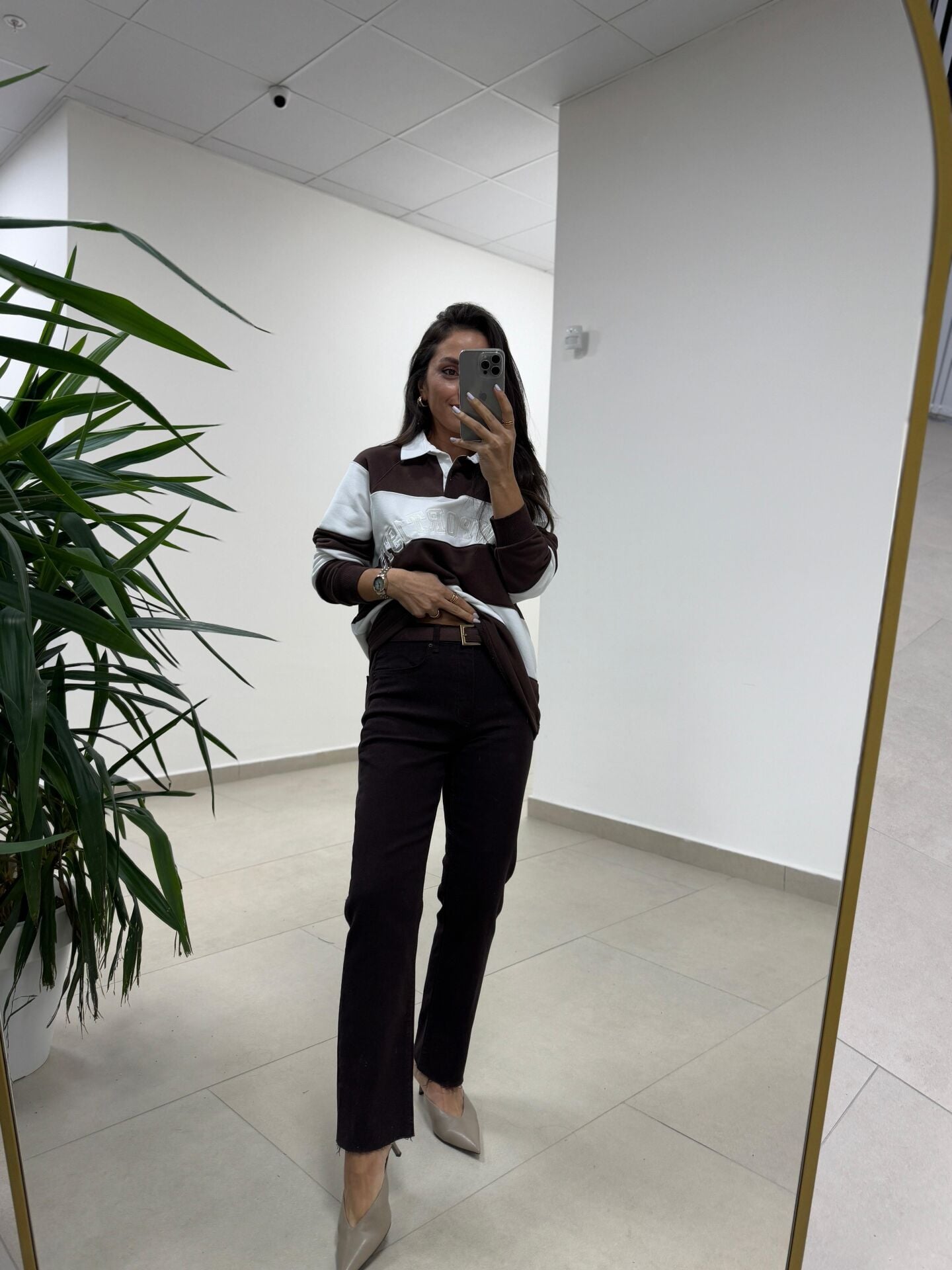 Spt 1055 Boyfitt Boru Paça Kahve Pantolon