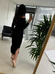 My Siyah Omuz Tokalı Triko Kalem Elbise