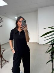 Art 4018 Kısa Kollu Fermuarlı Siyah Modal Takım