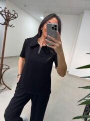 Art 4018 Kısa Kollu Fermuarlı Siyah Modal Takım
