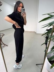 Art 4018 Kısa Kollu Fermuarlı Siyah Modal Takım