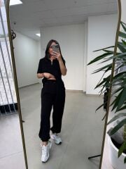 Art 4018 Kısa Kollu Fermuarlı Siyah Modal Takım